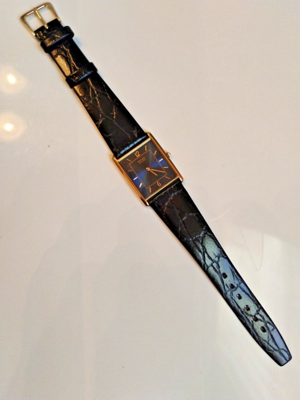 Rare Men's Seiko Tank Watch with Blue Dial New Battery